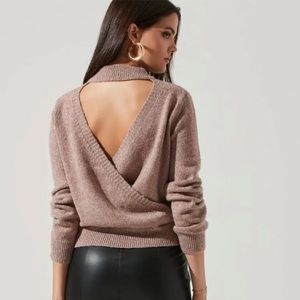ASTR the Label Arabella Metallic Open Back Sweater Taupe Pink